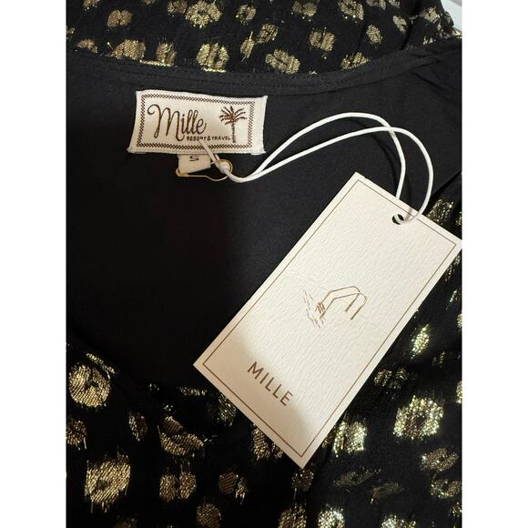Mille Resort & Travel Black and Gold Flare Sleeve Mini Dress - Size Small - NWT - Picture 2 of 6